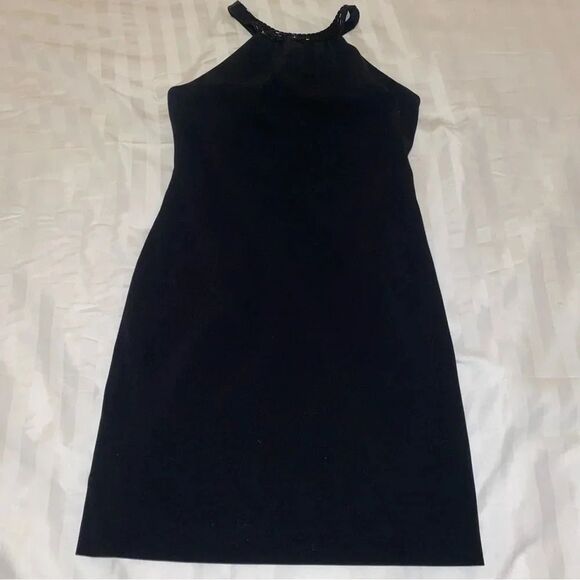 Vintage Jones New York Black Beaded Halter Cocktail Dress - Picture 1 of 8